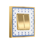 Load image into Gallery viewer, Interruptor doble tecla PORCELAIN BELLE EPOQUE azul con oro
