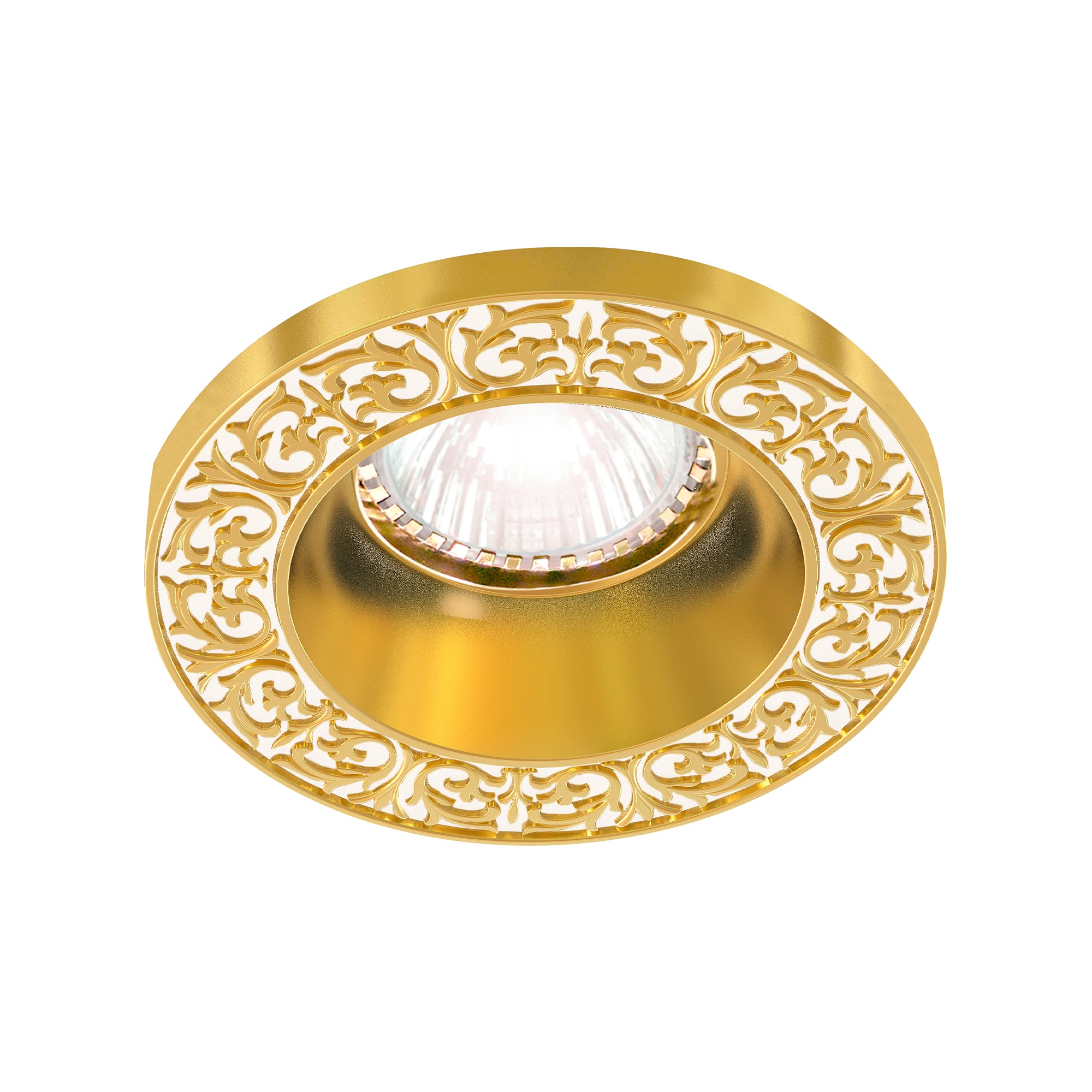 Ojo de buey clásico con forma redonda en oro con patina blanca